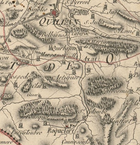 St Martin Lys, carte Aude 1818 - route départementale n° 17