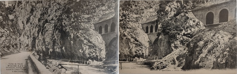 Cartes postales anciennes montrant la passerelle sur l'Aude