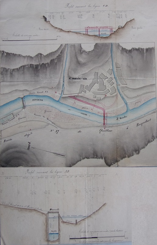 St Martin Lys, plan général de 1858 présentant le nouvel emplacement du pont