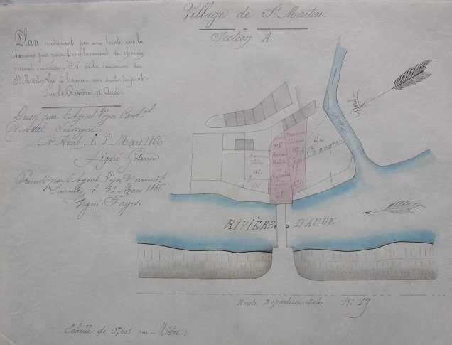 St Martin Lys, plan d'achat en 1866 des terrains en bordure de l'Aude
