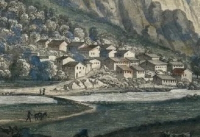 St Martin Lys, détail pont vieux de la gravure Melling sur le couvent