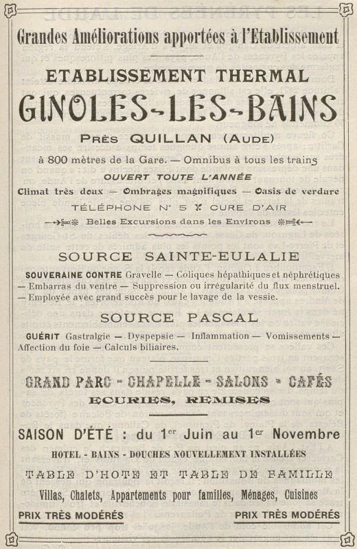 Publicité thermes de Ginoles