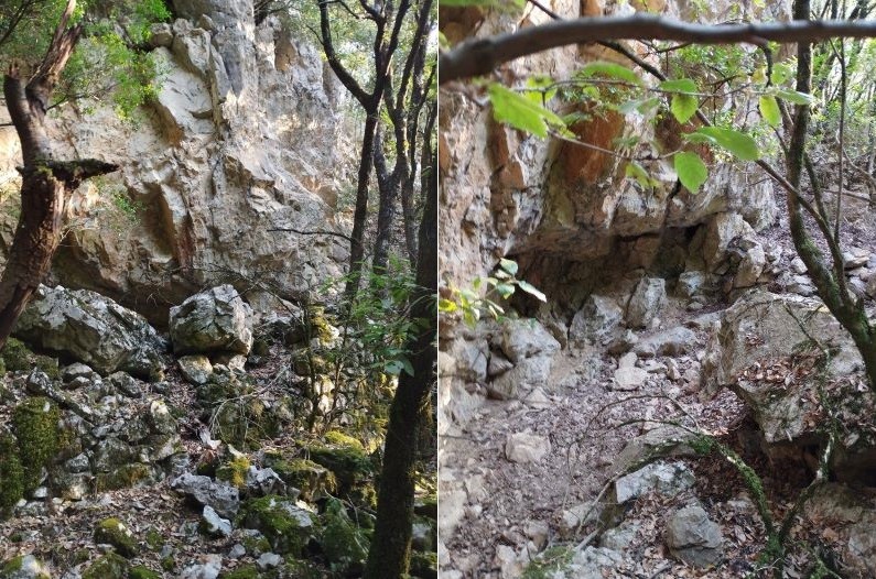 chemin du gourg bouillidou - Abris sous roche le long de la première barrière rocheuse