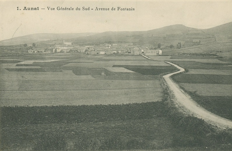 Aunat, Carte postale ancienne, Vue générale du sud avenue de Fontanès - 1