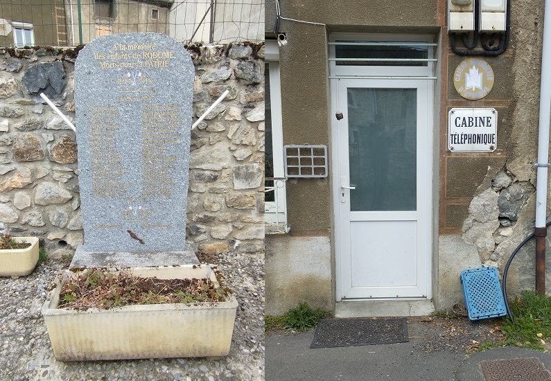 Rodome, monument au mort et porte de l'ancienne poste