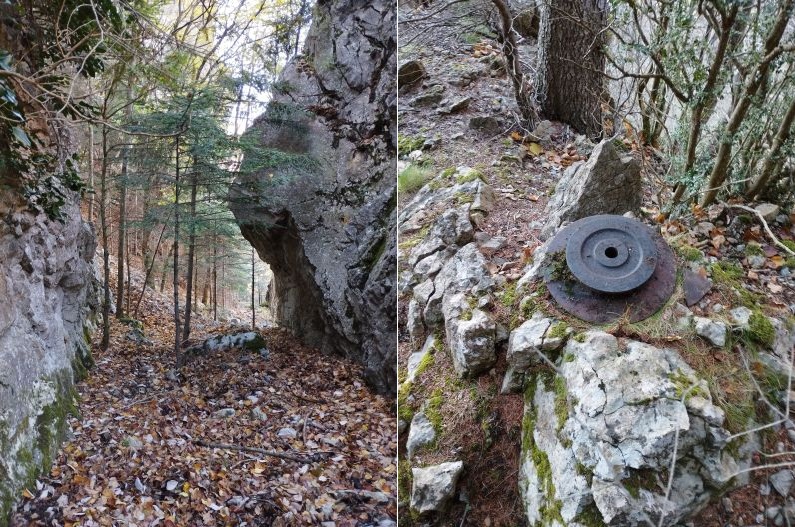 Gorge creusée et poulie entre les 2 tunnels