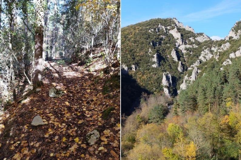 >chemin parallèle à la tire et vue de l'entrée des gorges de Saint Georges