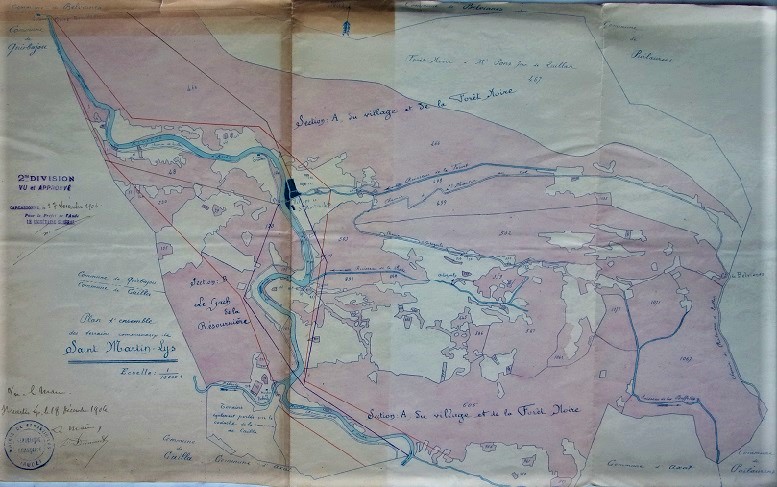St Martin Lys, plan des lignes électriques à St Martin en 1906
