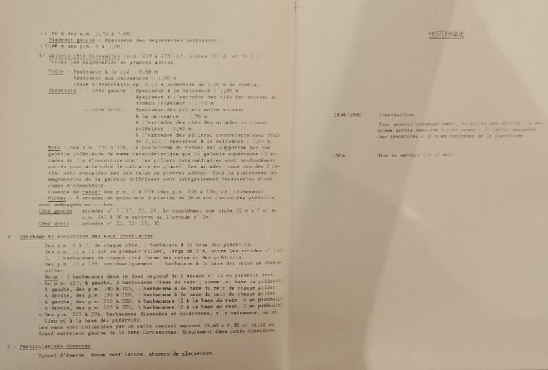 Descriptif du tunnel du Bourrec dressés par la SNCF en 1976 - 1