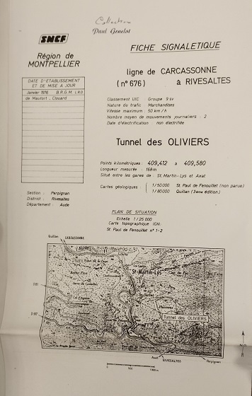 Descriptif du tunnel des Oliviers dressés par la SNCF en 1976 - 1