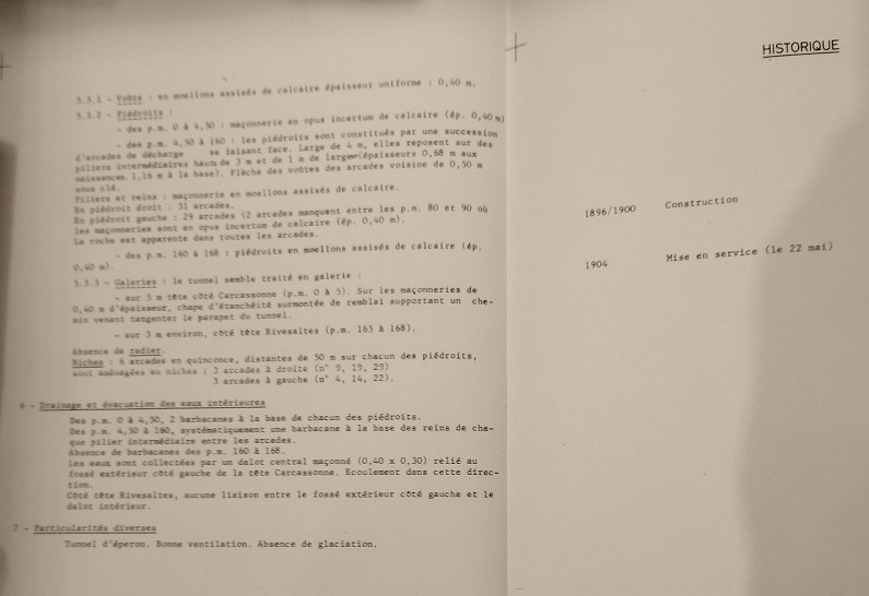 Descriptif du tunnel des Oliviers dressés par la SNCF en 1976 - 4